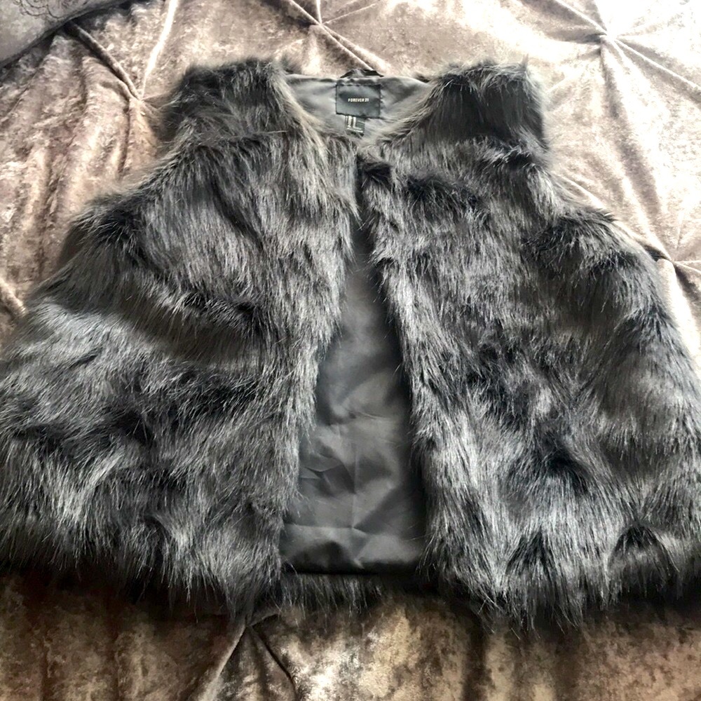 Forever 21 Charcoal faux fur vest